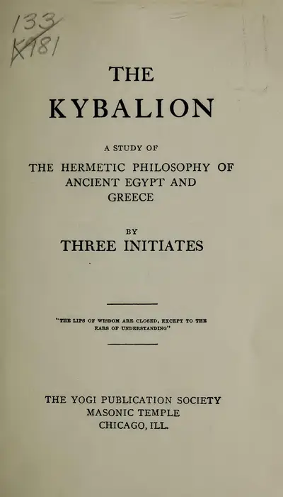Página de rosto de «The Kybalion», de 1908, publicado pela The Yogi Publication Society, de Chicago